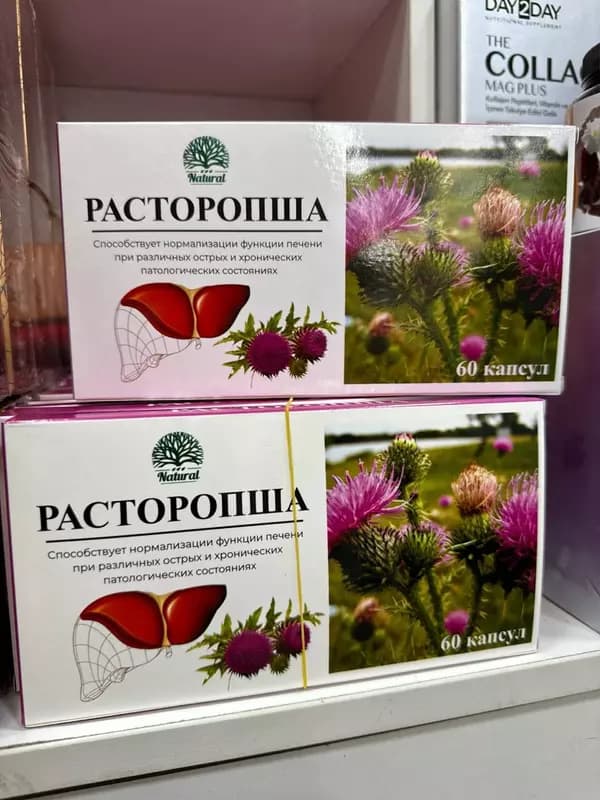 Расторопша в капсулах (семена) ”Natural” 60 штук при заболеваниях печени, желчного пузыря, поджелудочной железы — 1
