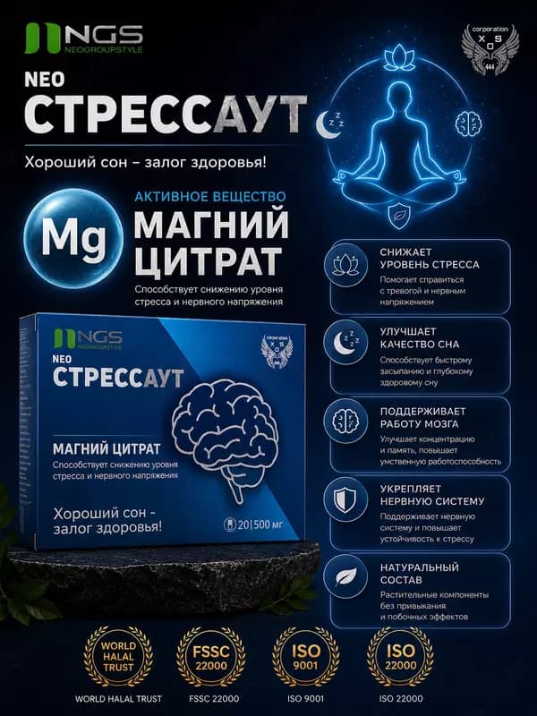 БАД Neo STRESSAUT 500 мг 20 капсул, капсулы для снятия стресса и улучшения работы нервной системы — 1