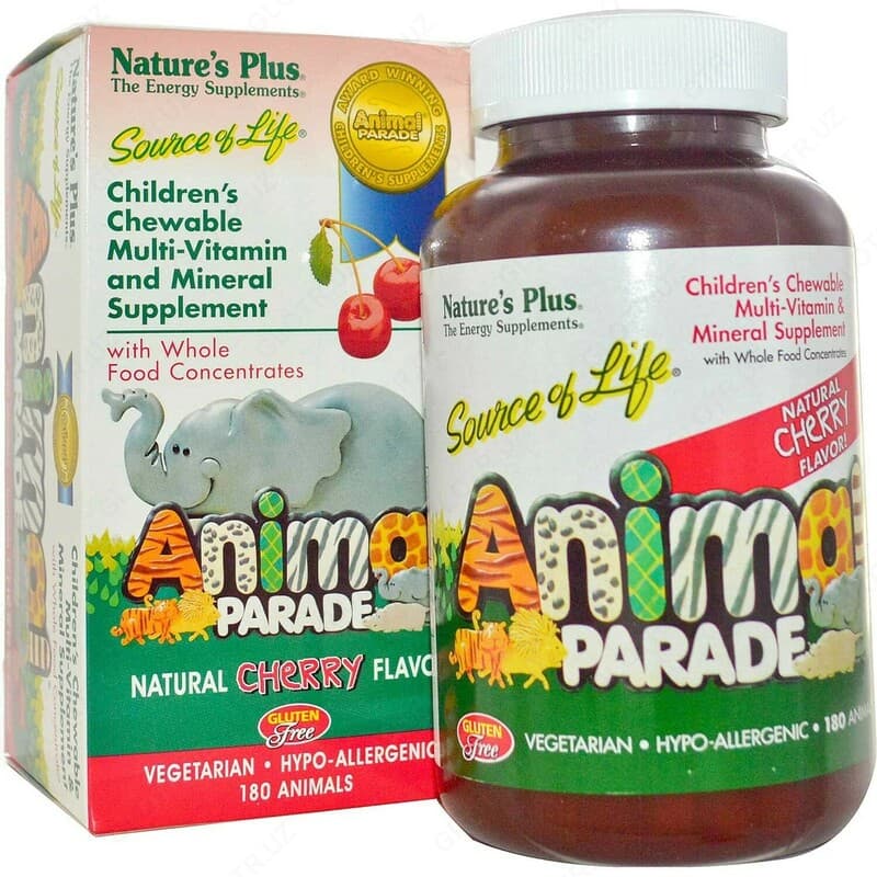 Витамины ”Nature's Plus, Источник жизни, Шествие животных, Жевательный комплекс мультивитаминов и минералов для детей с натуральным вкусом в... — 1
