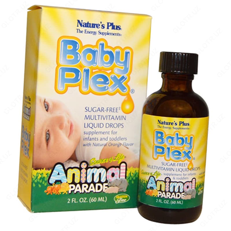 Препарат ”Nature's Plus, Source of Life, Animal Parade, Baby Plex, жидкие мультивитаминные капли без сахара, с натуральным вкусом апельсина” — 1
