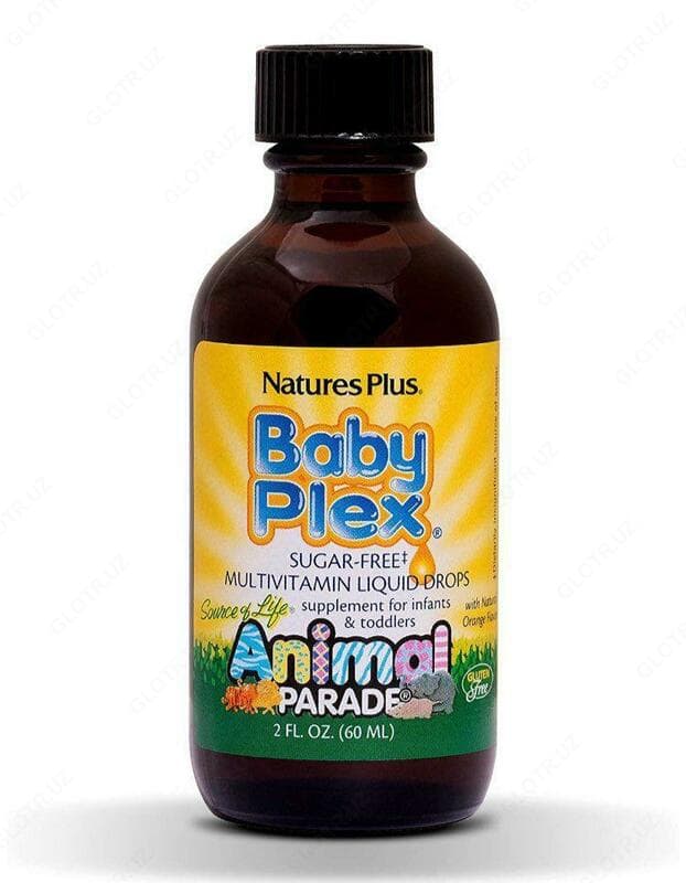 Препарат ”Nature's Plus, Source of Life, Animal Parade, Baby Plex, жидкие мультивитаминные капли без сахара, с натуральным вкусом апельсина” — 2