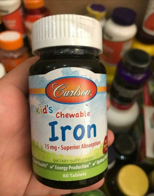 Витамины ”Carlson Labs, Детские жевательные таблетки с железом, натуральный клубничный ароматизатор” — 1