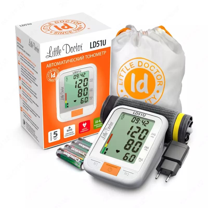 Тонометр (электронный) "Little Doctor" LD-51U, 22-42 см, батарейки 4х1.5В (тип АА), сетевой адаптер — 3