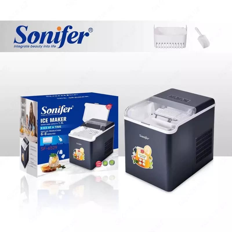 Льдогенератор ”Sonifer” SF-6529, 100Вт, 1.3 л, лед за один цикл 9 шт. (Китай) Черный — 2