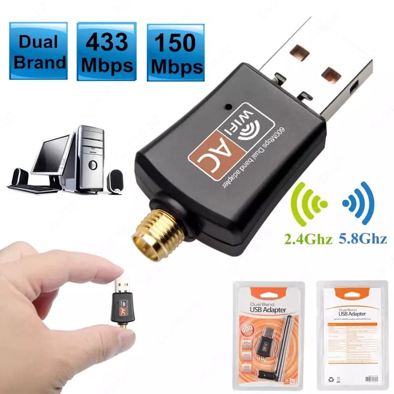 Wi-Fi Приемник 150 Мбит/с/433 Мбит/с USB WiFi адаптер 2,4G/5,8 ГГц Поддержка IEEE 802.11ac/a/b/g/n для Windows XP/Vista/7/8/10/Linx2.6X/Mac... — 1