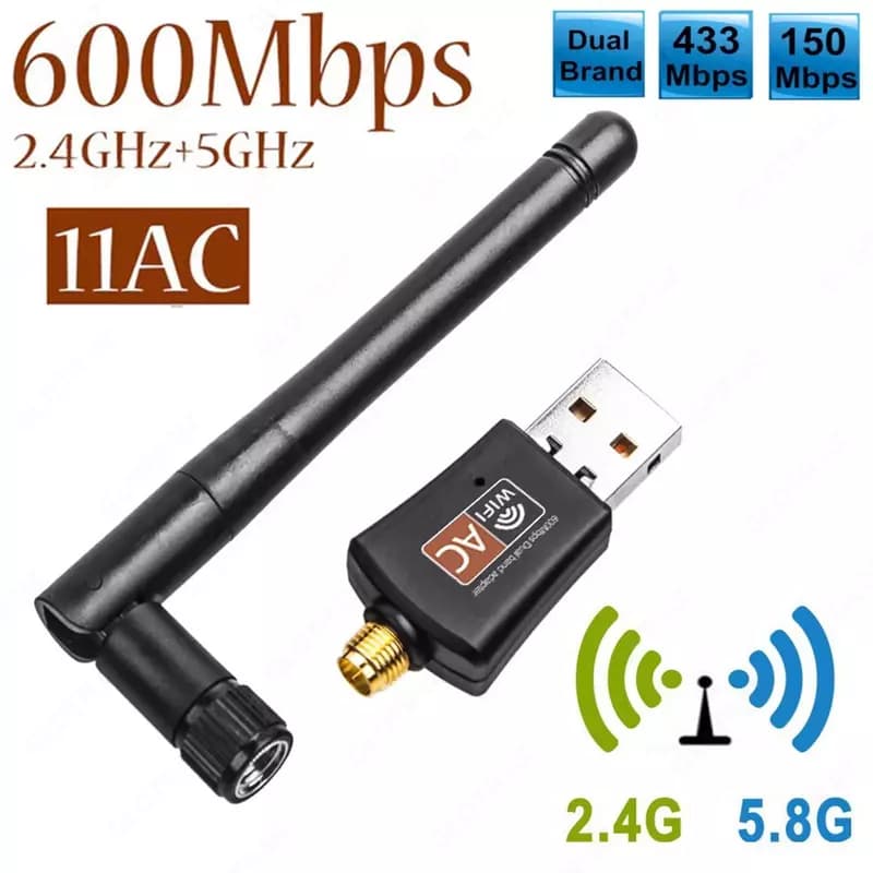Wi-Fi Приемник 150 Мбит/с/433 Мбит/с USB WiFi адаптер 2,4G/5,8 ГГц Поддержка IEEE 802.11ac/a/b/g/n для Windows XP/Vista/7/8/10/Linx2.6X/Mac... — 3