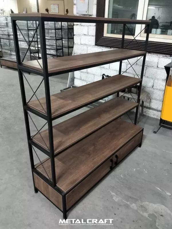 Комбинированный торговый стеллаж (металл, дерево) "Metalcraft" Лофт, 5 полок — 1