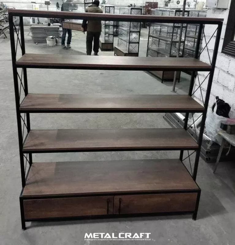 Комбинированный торговый стеллаж (металл, дерево) "Metalcraft" Лофт, 5 полок — 4
