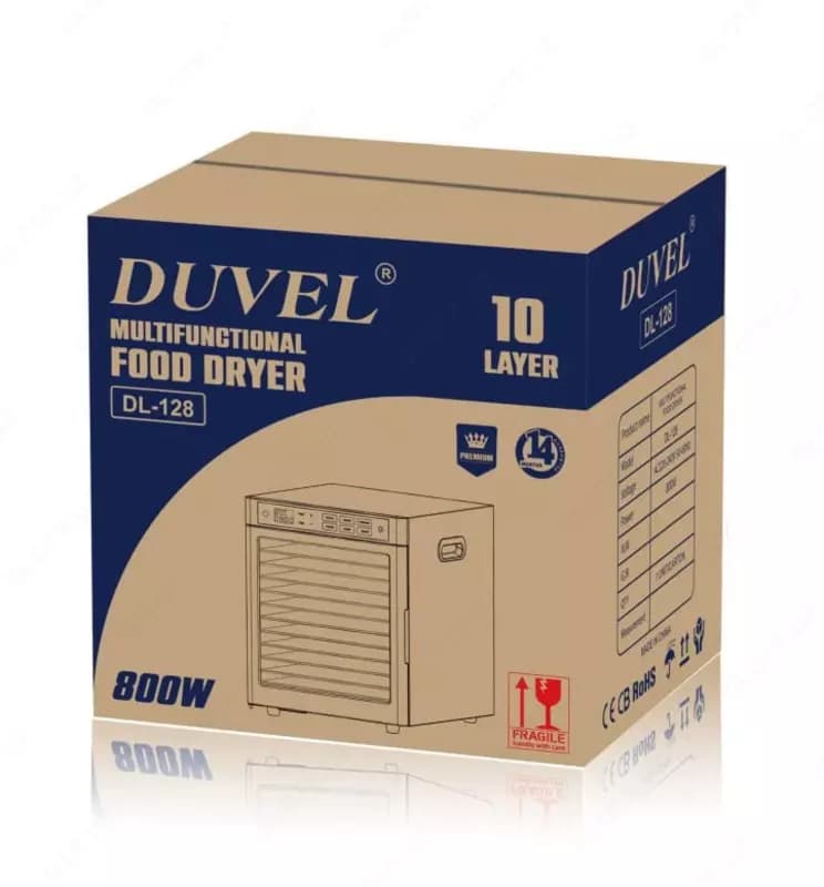 Многофункциональная сушилка для фруктов ”DUVEL” DL-128, 800Вт, 10 уровней, таймер (Германия) Серый/металлик — 2