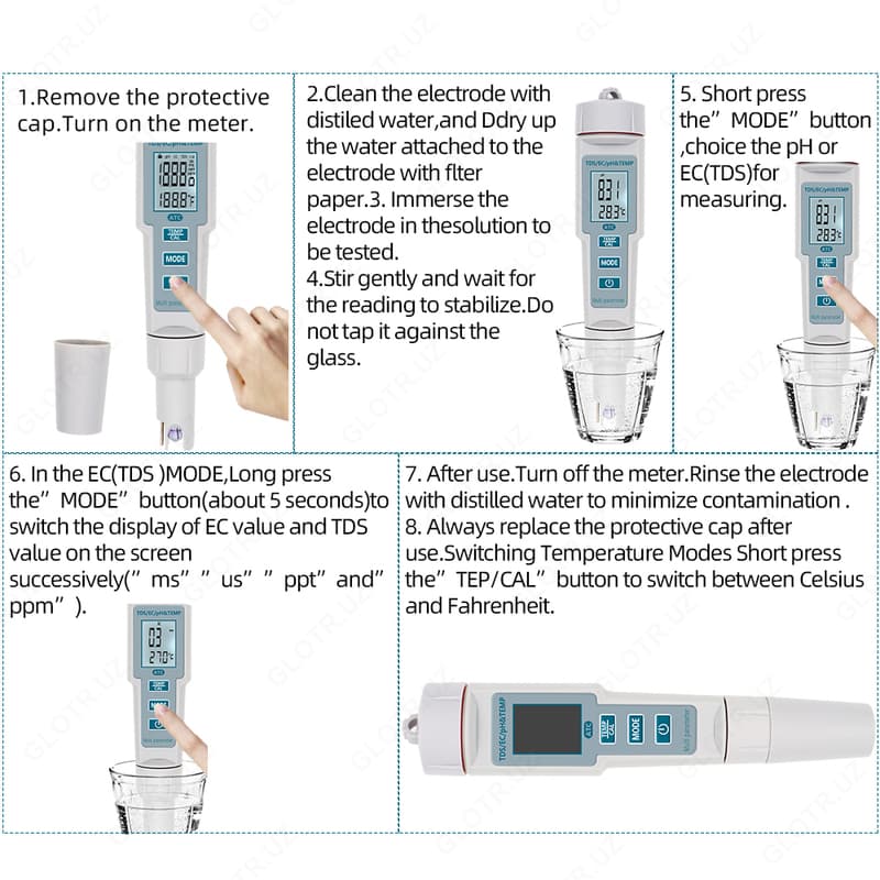 4 в 1 цифровой рН/TDS/EC/TEMP измерительный прибор — 3