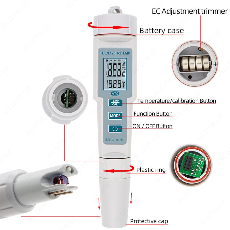 4 в 1 цифровой рН/TDS/EC/TEMP измерительный прибор — 6