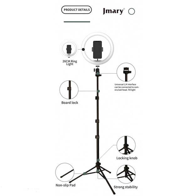 Jmary FM-536A Bloggerlar uchun LED halqali aylana chiroq — 2