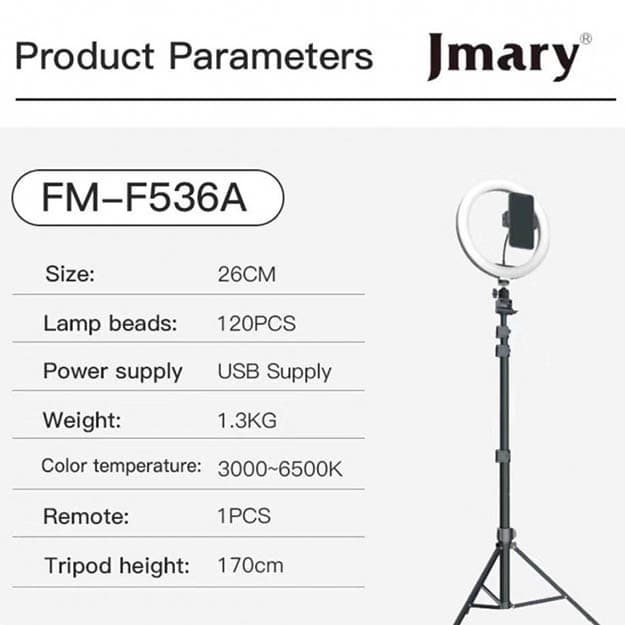 Jmary FM-536A Bloggerlar uchun LED halqali aylana chiroq — 3