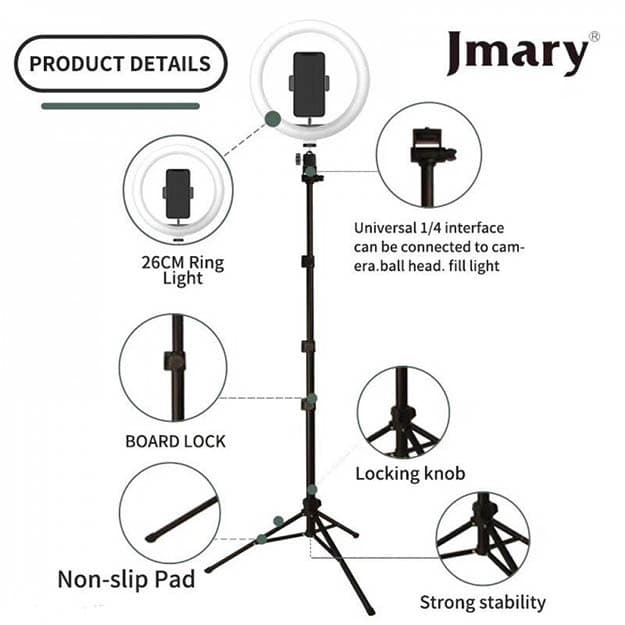 Jmary FM-536A Bloggerlar uchun LED halqali aylana chiroq — 4