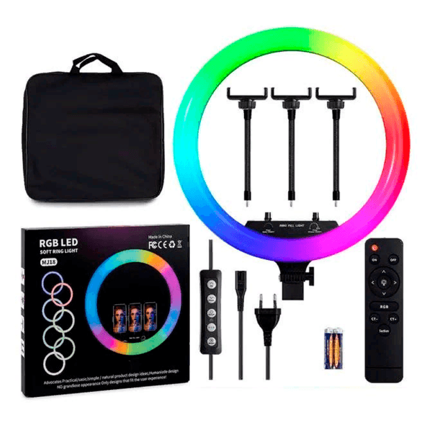 Кольцевая селфи лампа RGB LED «MJ18» без штатива — 1