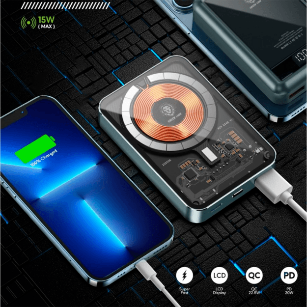 Simsiz Green GNTPMGPBBK 10000mAh Magsafe 48697 bilan tashqi batareya sp-phone48697 — 1