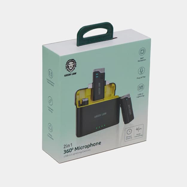 Simsiz Lavalier Mikrofon Green Lion 3 IN 1 360 mikrofon USB-S, Lightning, Aux — 1