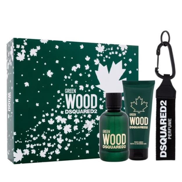 Dsquared2 Green Wood (M) Set EDT 100ml + B & Sg 100ml + Black Key Ring — 1
