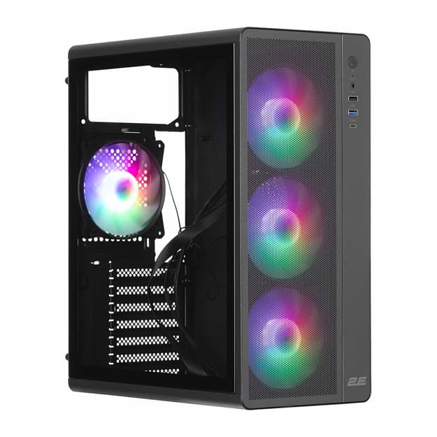 Korpus 2E GAMING Credo Plus V510B s BP 2E ATX600W, 80+, 1xUSB3.0, 1x USB 2.0, 1xUSB Type-C, 4x120mm ARGB, VGA 310mm, TG Side Panel, ATX — 2