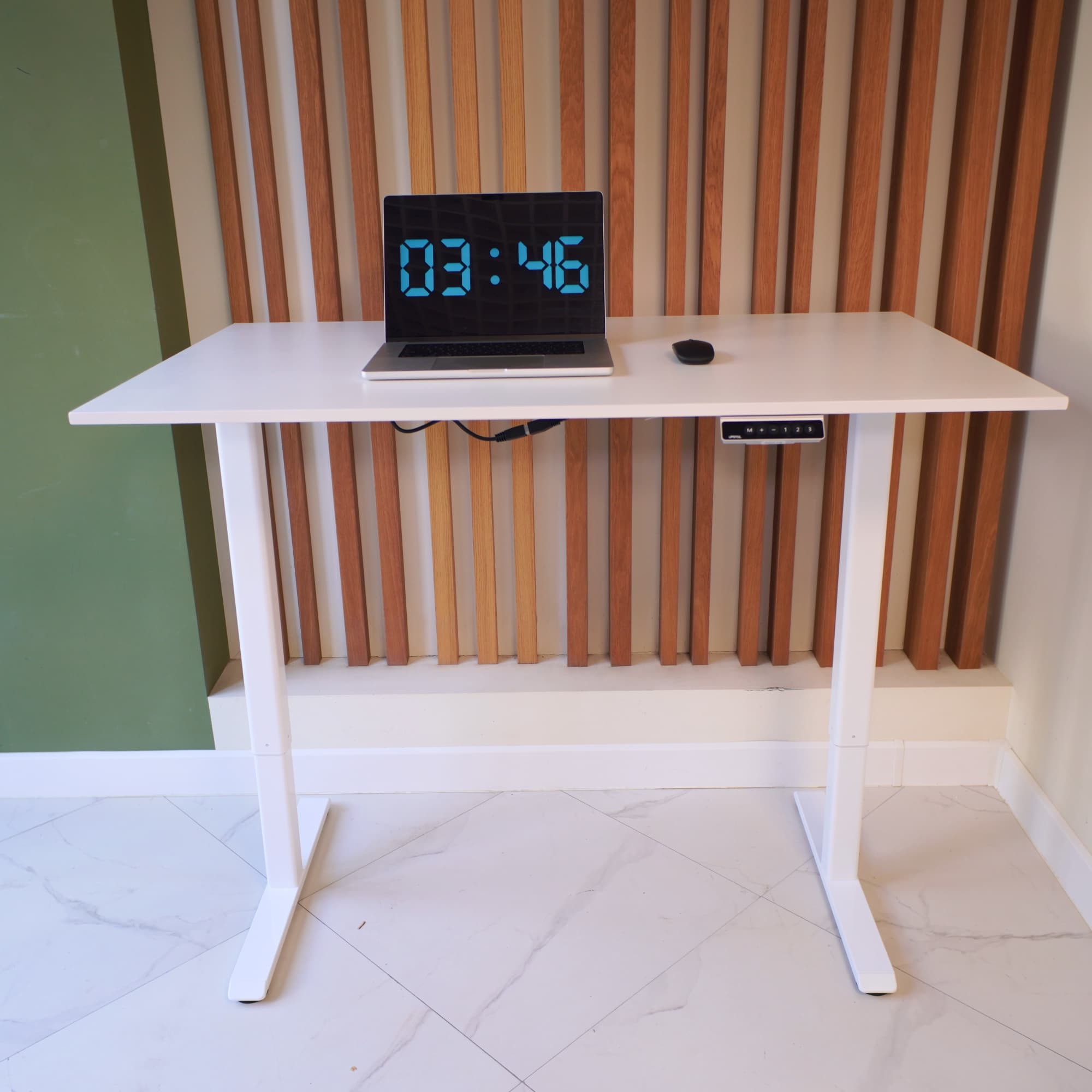 UPSTOL balandligi sozlanishi mumkin bo‘lgan kompyuter stoli: oq ramka va oq laminatlangan LDSP stol, 125x75 — 7