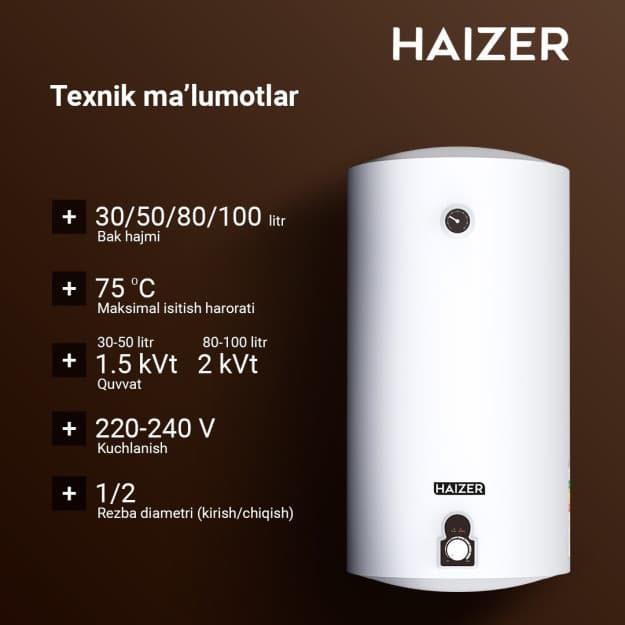 Haizer KRON elektr suv isitgichi, 30 litr — 2