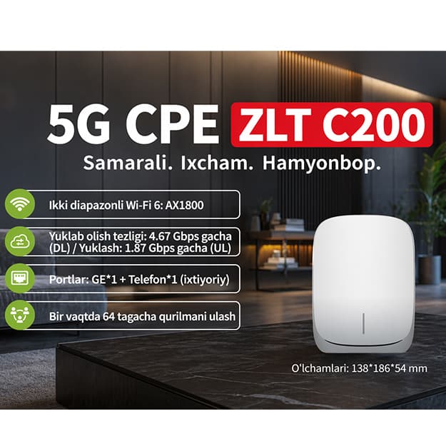 Tozed C200 (ZLT C200) 5G WiFi router (tolko dlya g. Tashkenta i Tashkentskoy oblasti), Perfectum 5G Standalone — 5