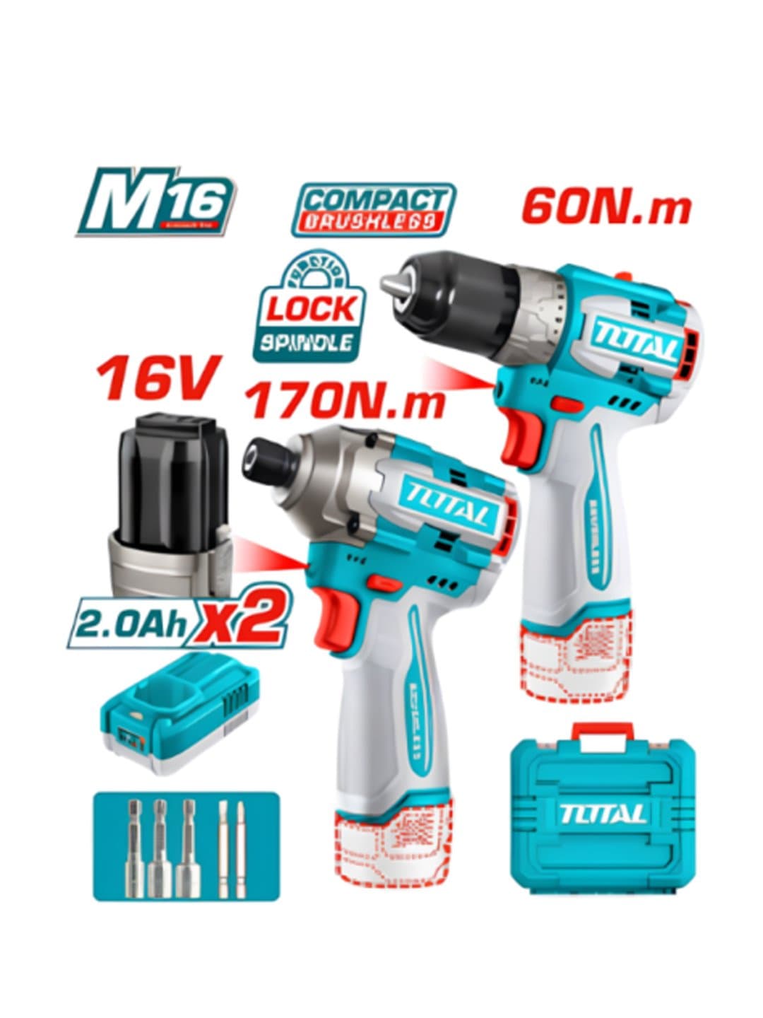 Akkumulyatorli asboblar to'plami TOTAL TOSLI240968 (Drel + Gaykovert) — 1