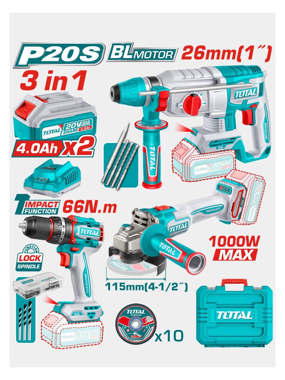Elektr asboblar to'plami TOTAL TOSLI241198 (3 tasi 1 da) — 1