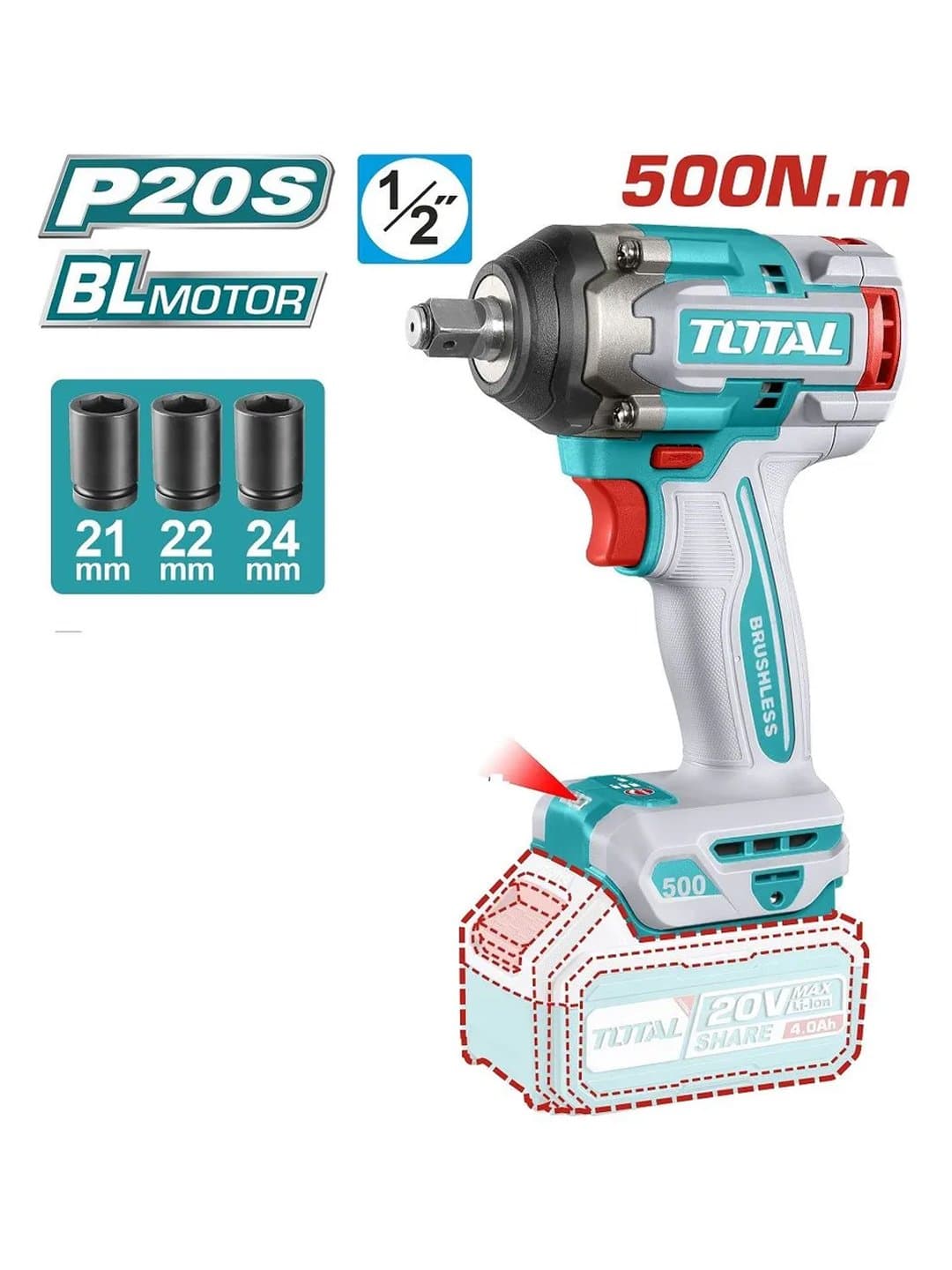 Akkumulyatorli asboblar to'plami TOTAL TOSLI241293 (4 ta buyum) — 2