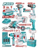 Akkumulyatorli asboblar to'plami TOTAL TCKLI20592 (5 ta asbob, 20V, 4.0Ah)