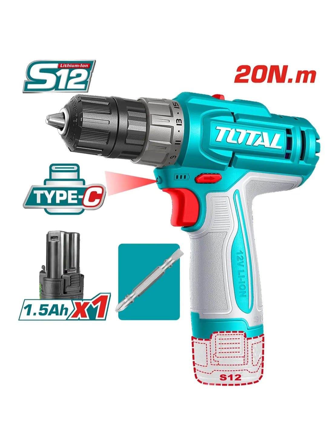 Akkumulyatorli drel-shurupovert TOTAL TDLI122061 — 1