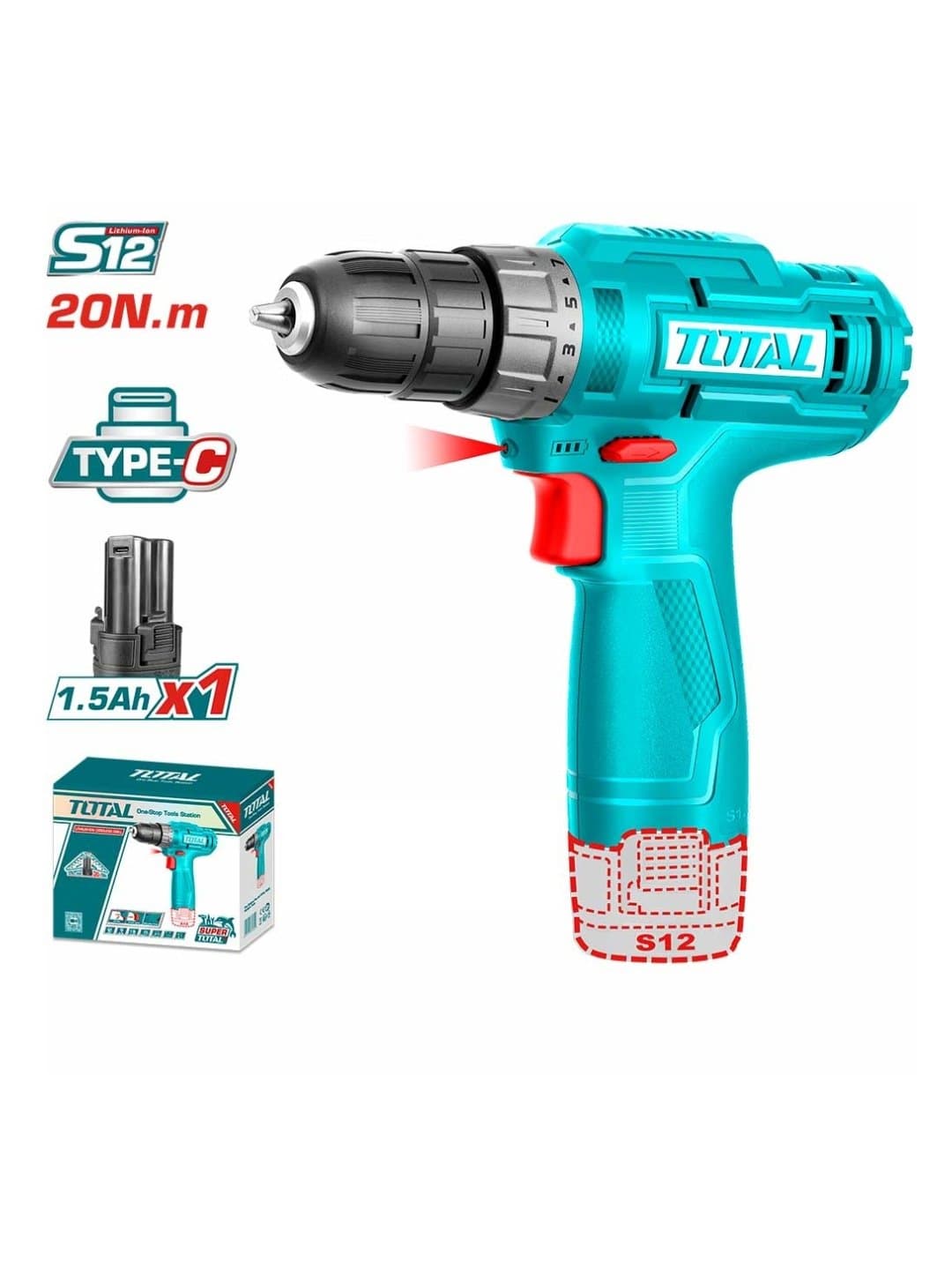 Akkumulyatorli drel TOTAL TDLI12428 — 1