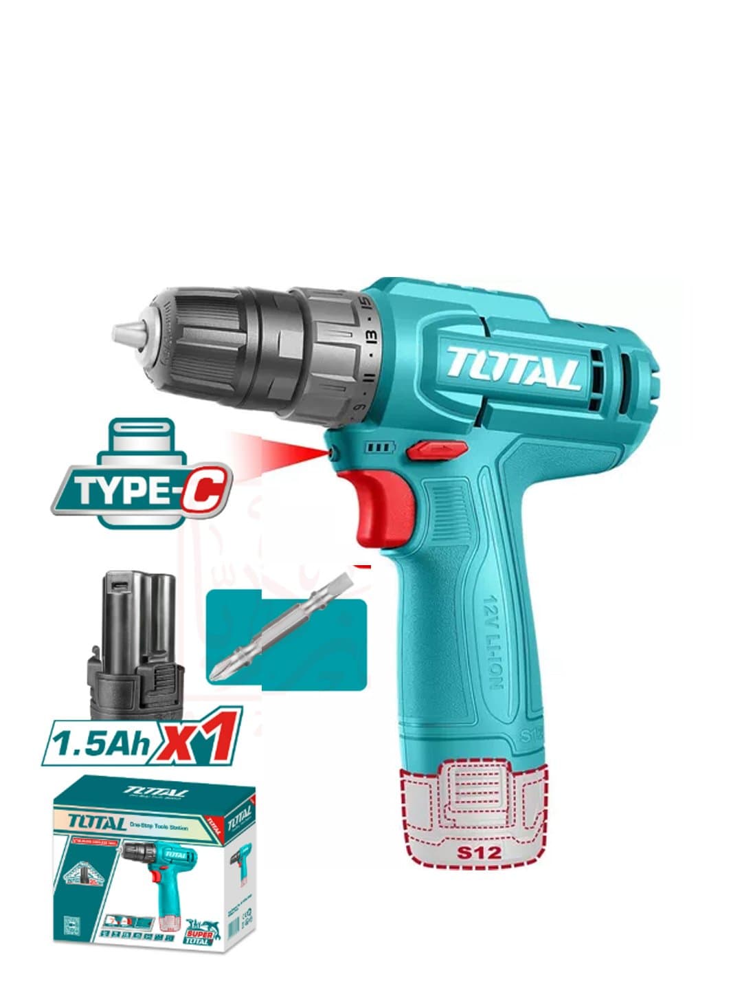 Akkumulyatorli drel-shurupovert Total TDLI12456 12V — 1