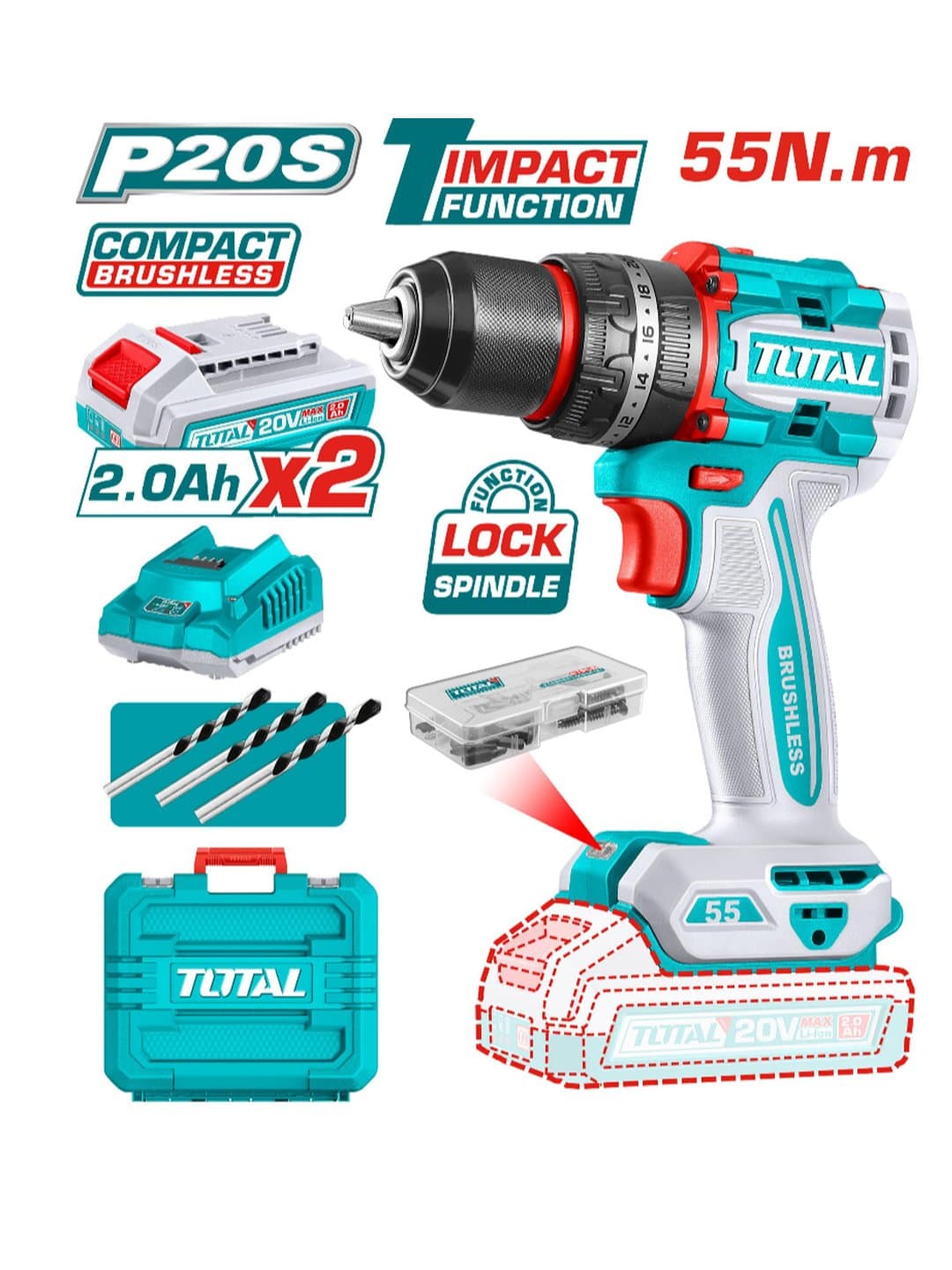 Akkumulyatorli zarbali drel-shurupovert TOTAL TIDLI20558 — 1