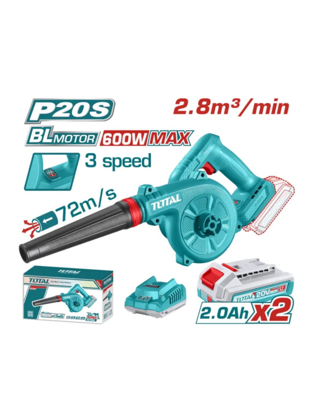Vozduhoduvka TOTAL TABLI20682 (20V, 2x2.0Ah, Brushless) — 1