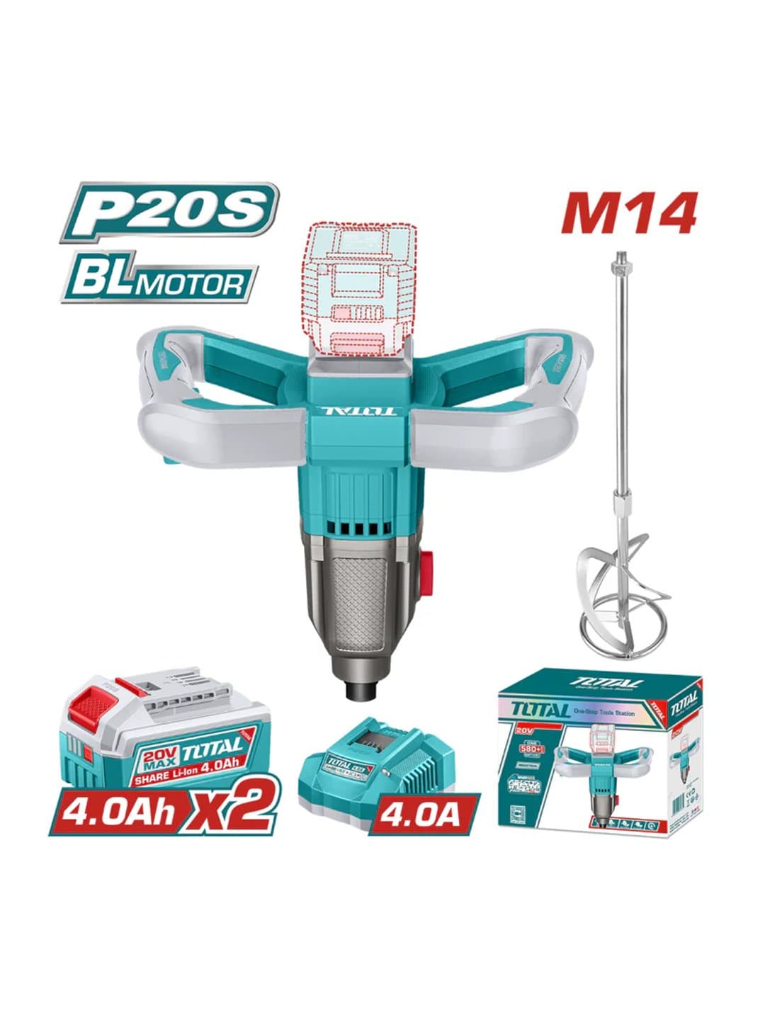 Akkumulyatorli qurilish mikseri TOTAL TMXLI20162 (20V, 2x4.0Ah) — 1