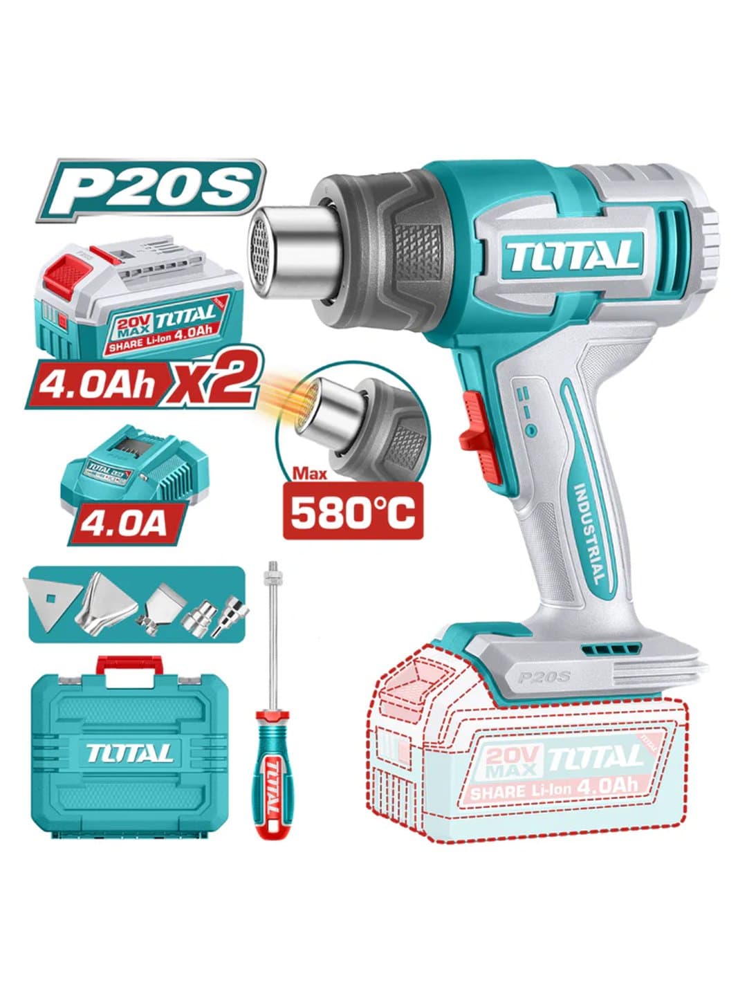 Qurilish feni TOTAL TBLI20085 20V (2x4.0Ah + Quvvatlash qurilmasi) — 1