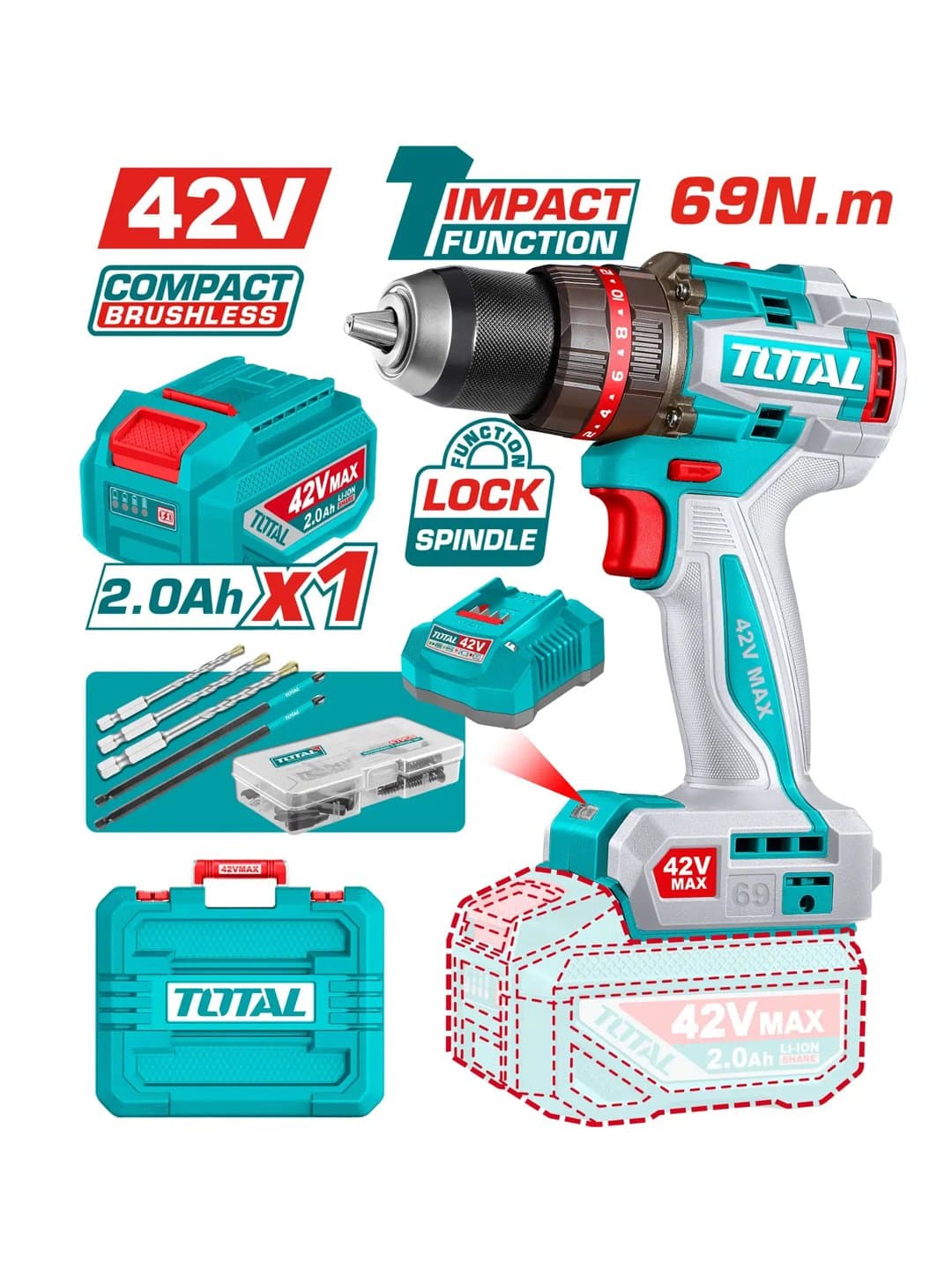 Akkumulyatorli zarbali drel-shurupovert TOTAL TIDLI426981 — 1