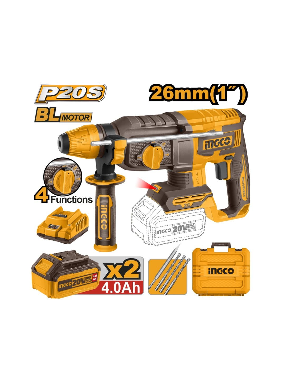 Akkumulyatorli cho'tkasiz perforator INGCO CRHLI202682 — 1