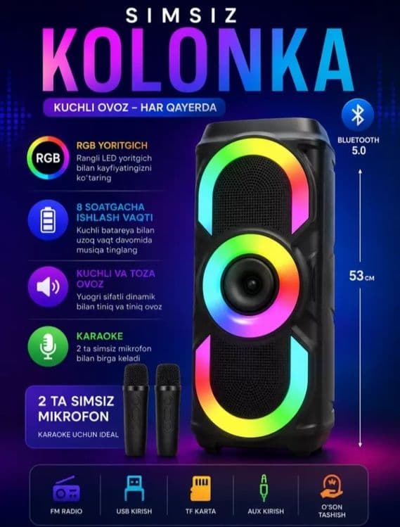 RGB Karaoke Kolonka 2 ta Simsiz Mikrofon bilan — Bluetooth Karaoke Spe — 4