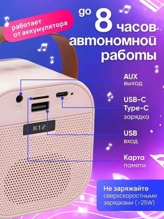 Караоке колонка беспроводная с 2 микрофонами — 3