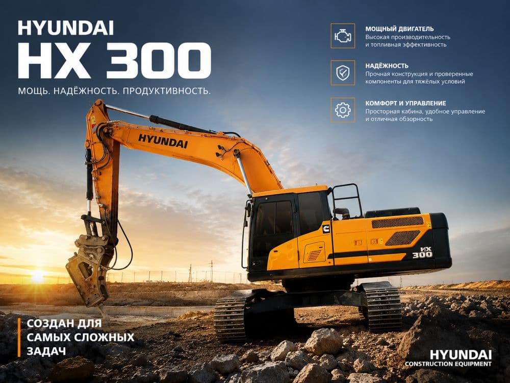 Hyundai HX300 gidromolotli ekskavator ijarasi | Maxsus texnika