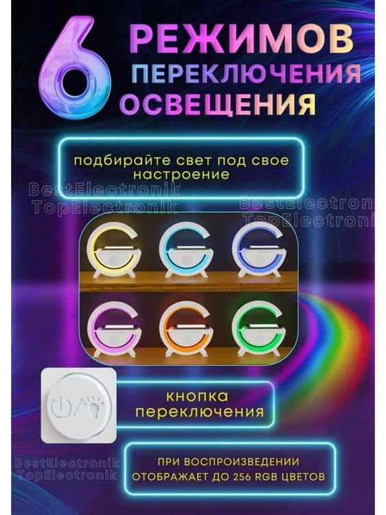 Лампа светодиодная звуковая колонка беспроводная зарядка. — 3