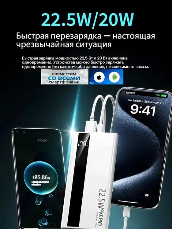 Powerbank Внешний аккумулятор 10 000 mA/h 22.W с быстрой зарядкой — 4