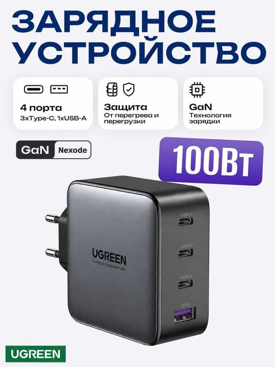 Зарядное устройство UGREEN CD226 100W GaN быстрая зарядка