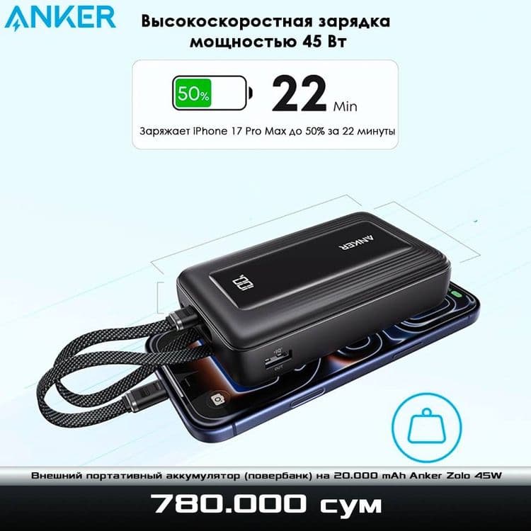 Супер-быстрый повербанк на 20.000 mAh Anker Zolo 45W — 3