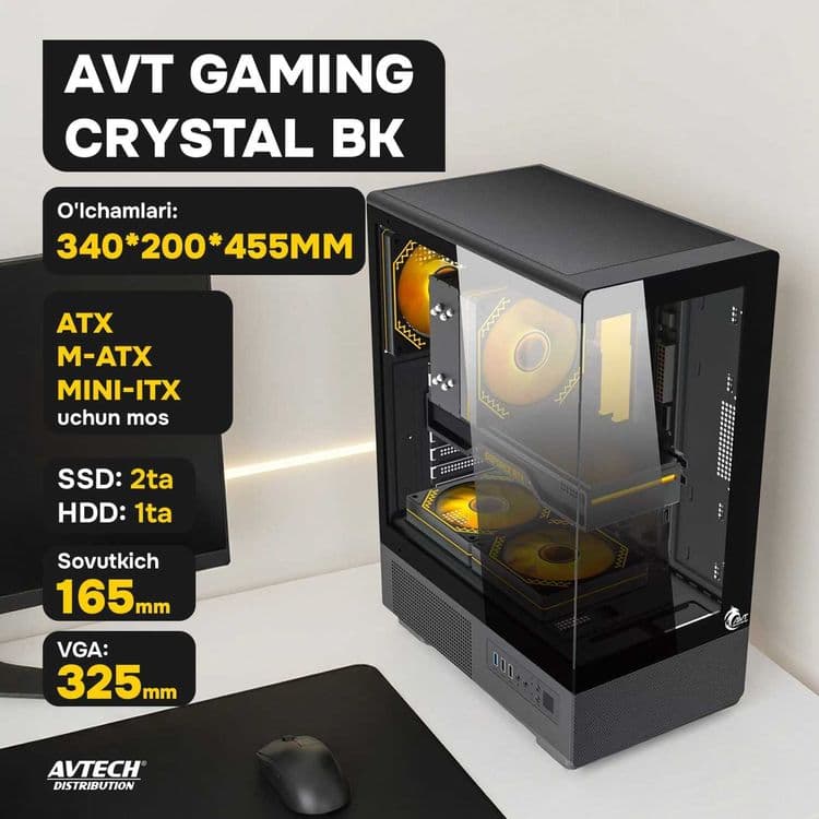 Кейс (корпус) Case AVT  Gaming Crystal/X3 Black+ — 2