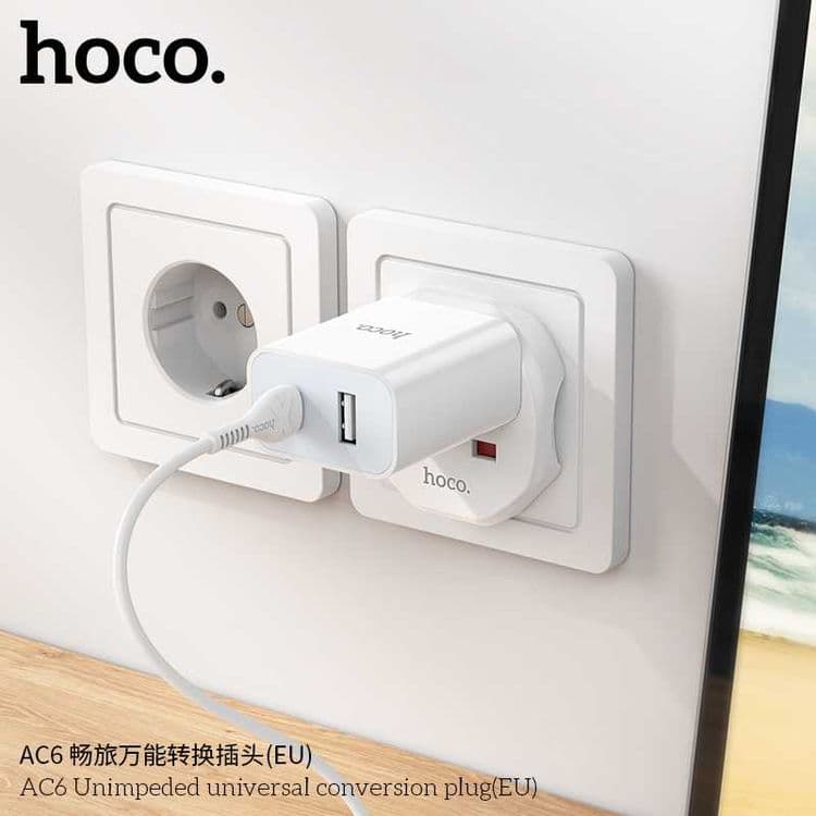 Hoco AC6 Unimpeded Универсальный Сетевой Адаптер (EU) Universal Plug — 3