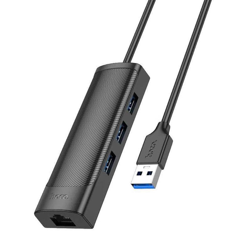Сетевой Ethernet адаптер переходник HOCO HB42 USB LAN Rj45 + USB 3.0 — 2