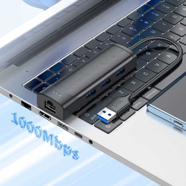Сетевой Ethernet адаптер переходник HOCO HB42 USB LAN Rj45 + USB 3.0 — 4
